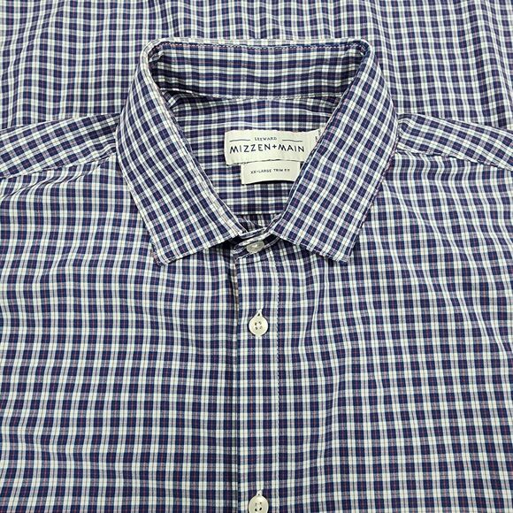 Mizzen & Main Men's Shirt Button Up Blue Check Performance Trim Fit Size 2XL - Picture 3 of 10